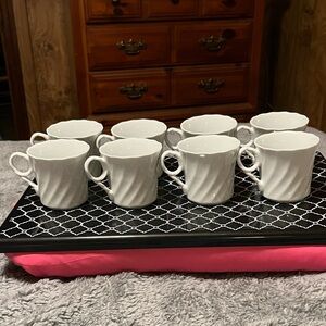 Savoir Vivre French Swirl Set of 8 Elegant White Porcelain Coffee Tea Cups
